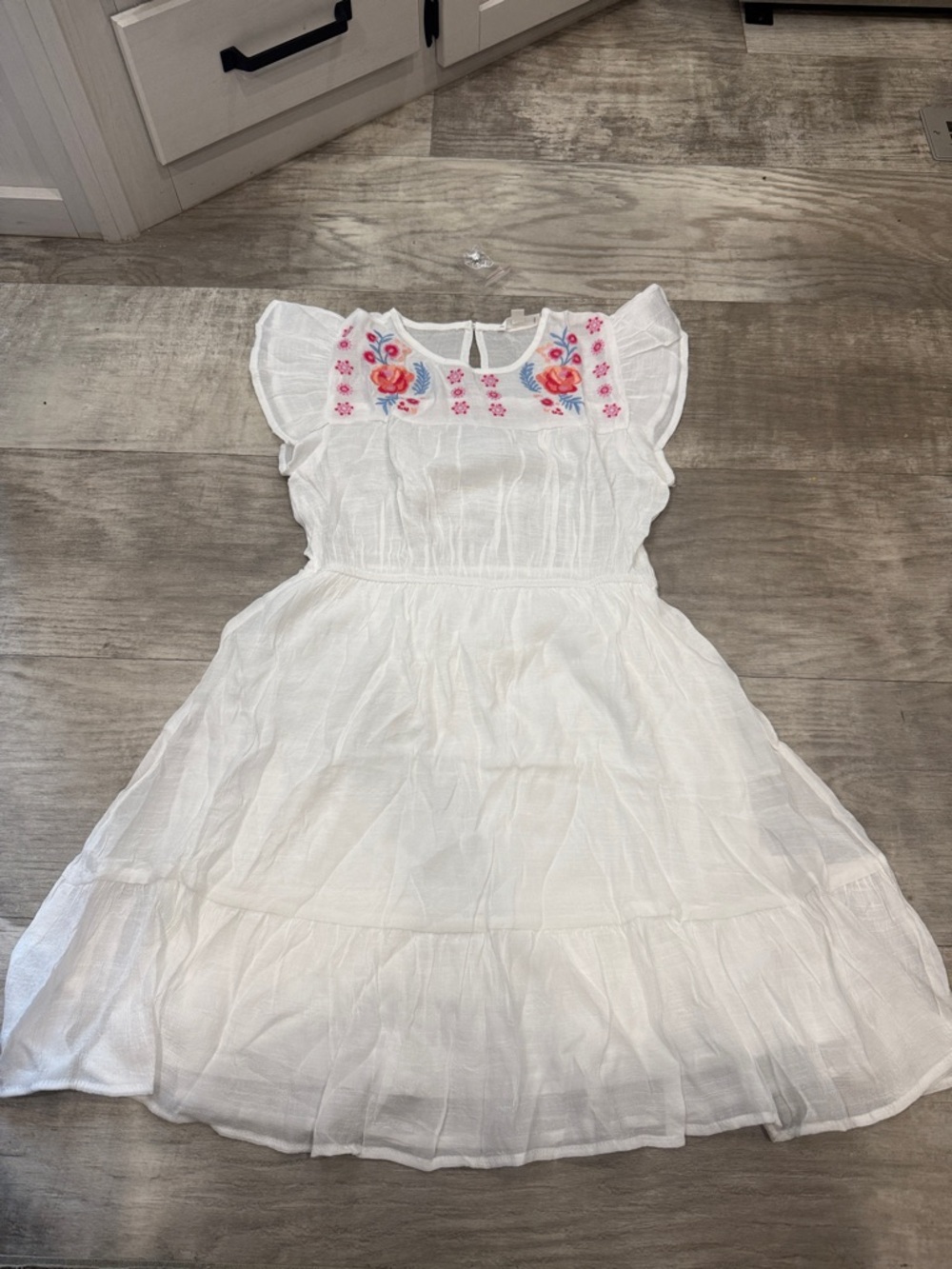 mine White Dress with Pink & Blue Floral Embroidery